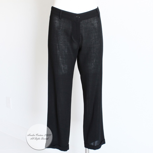 Ann Demeulemeester Cropped Trousers Pants with Cuff Black Sheer Wool - Picture 2 of 7